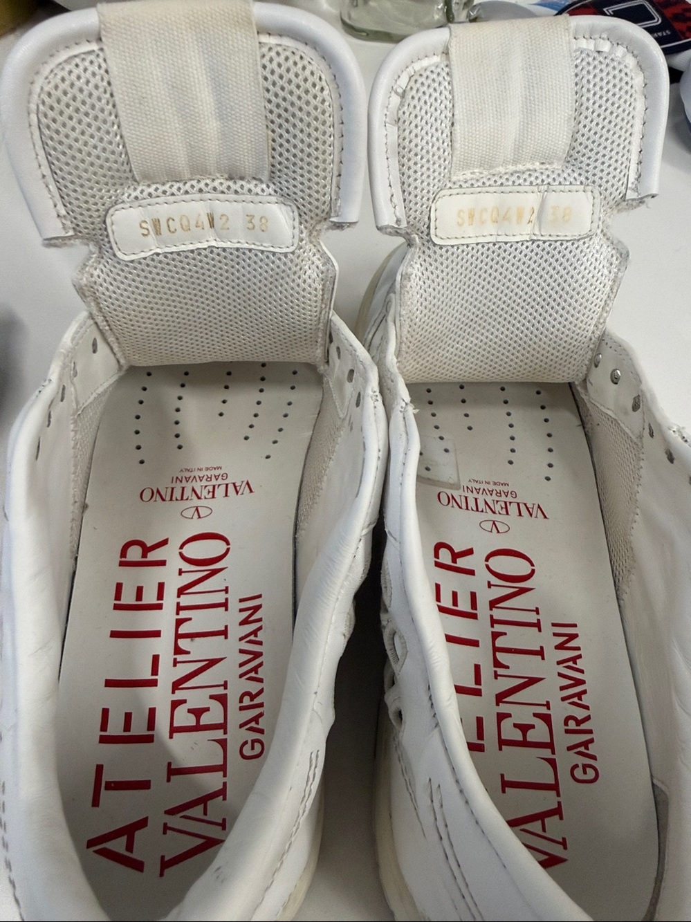 Valentino White Leather Floral Cutout Slip-On Sneakers - Picture 5 of 7